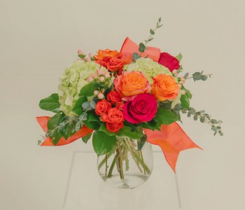Clustered Rose and Hydrangea Vase